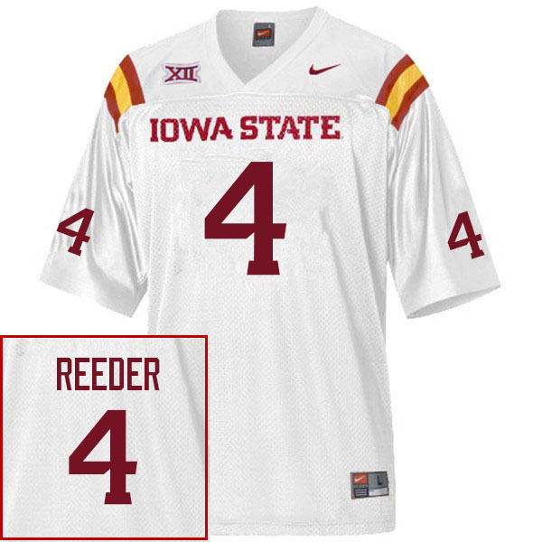 Men #4 Colby Reeder Iowa State Cyclones College Football Jerseys Sale-White - Click Image to Close